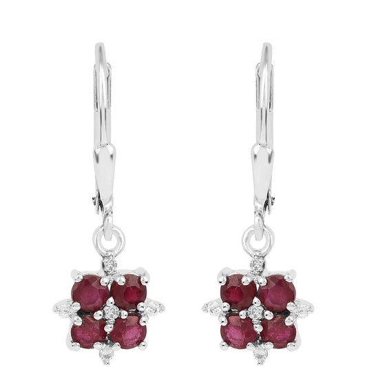 Ezüst Fülbevaló Thai Rubinnal és Fehér Cirkónnal