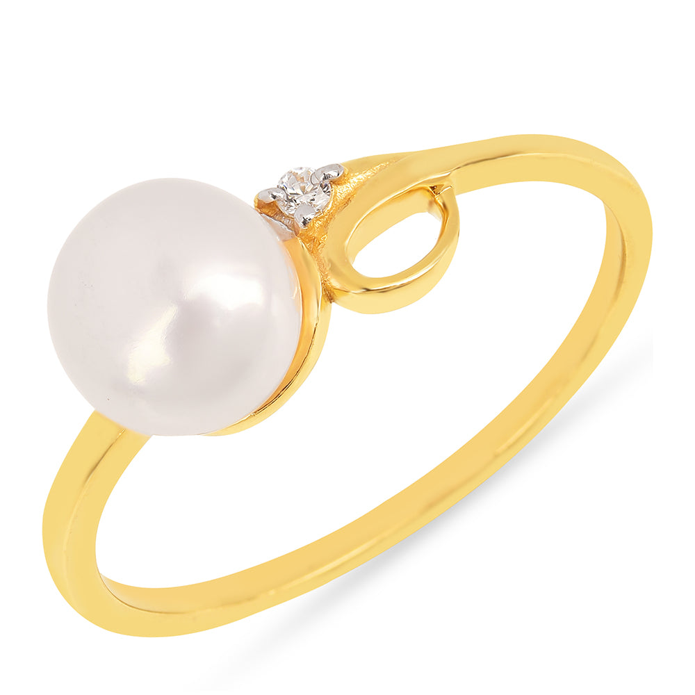 Arannyal Bevont Ezüst Gyűrű Krém Édesvízi Kagylógyönggyel és Fehér Cirkónnal 1 