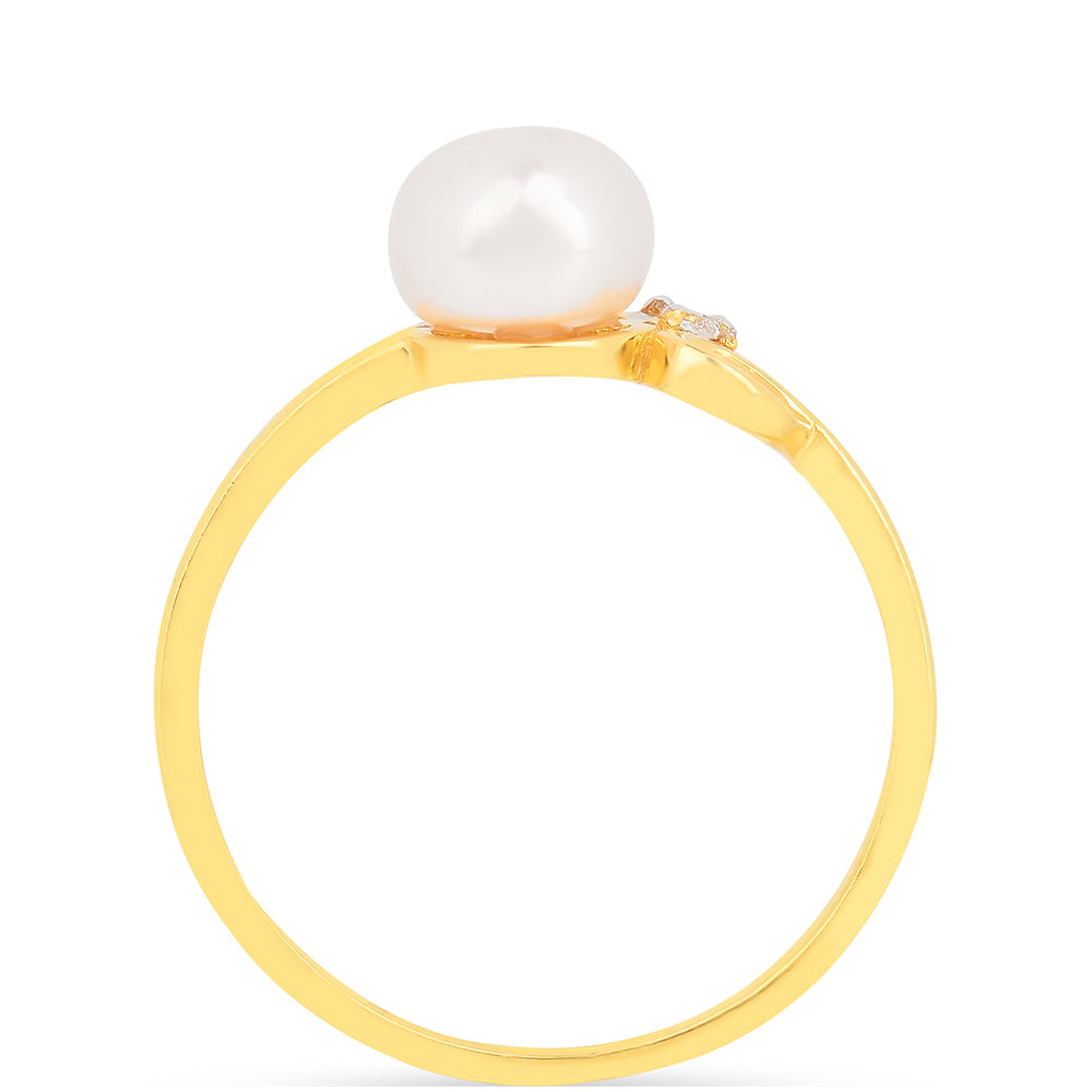 Arannyal Bevont Ezüst Gyűrű Krém Édesvízi Kagylógyönggyel és Fehér Cirkónnal 3 