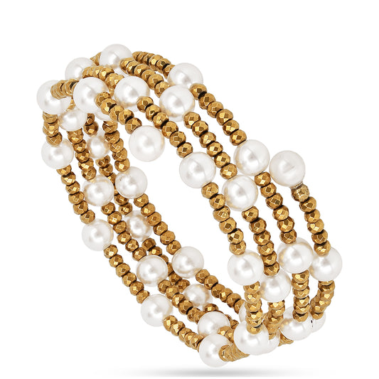 Arannyal Bevont Ezüst Karkötő Krém Édesvízi Kagylógyönggyel