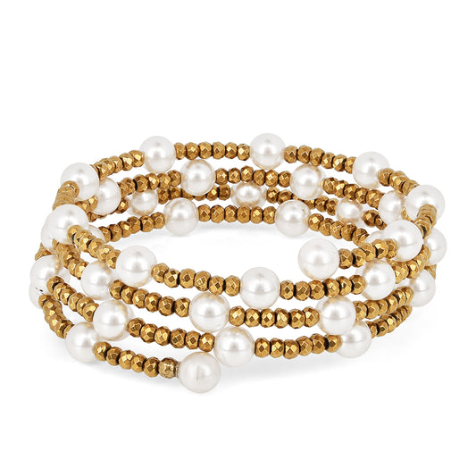 Arannyal Bevont Ezüst Karkötő Krém Édesvízi Kagylógyönggyel