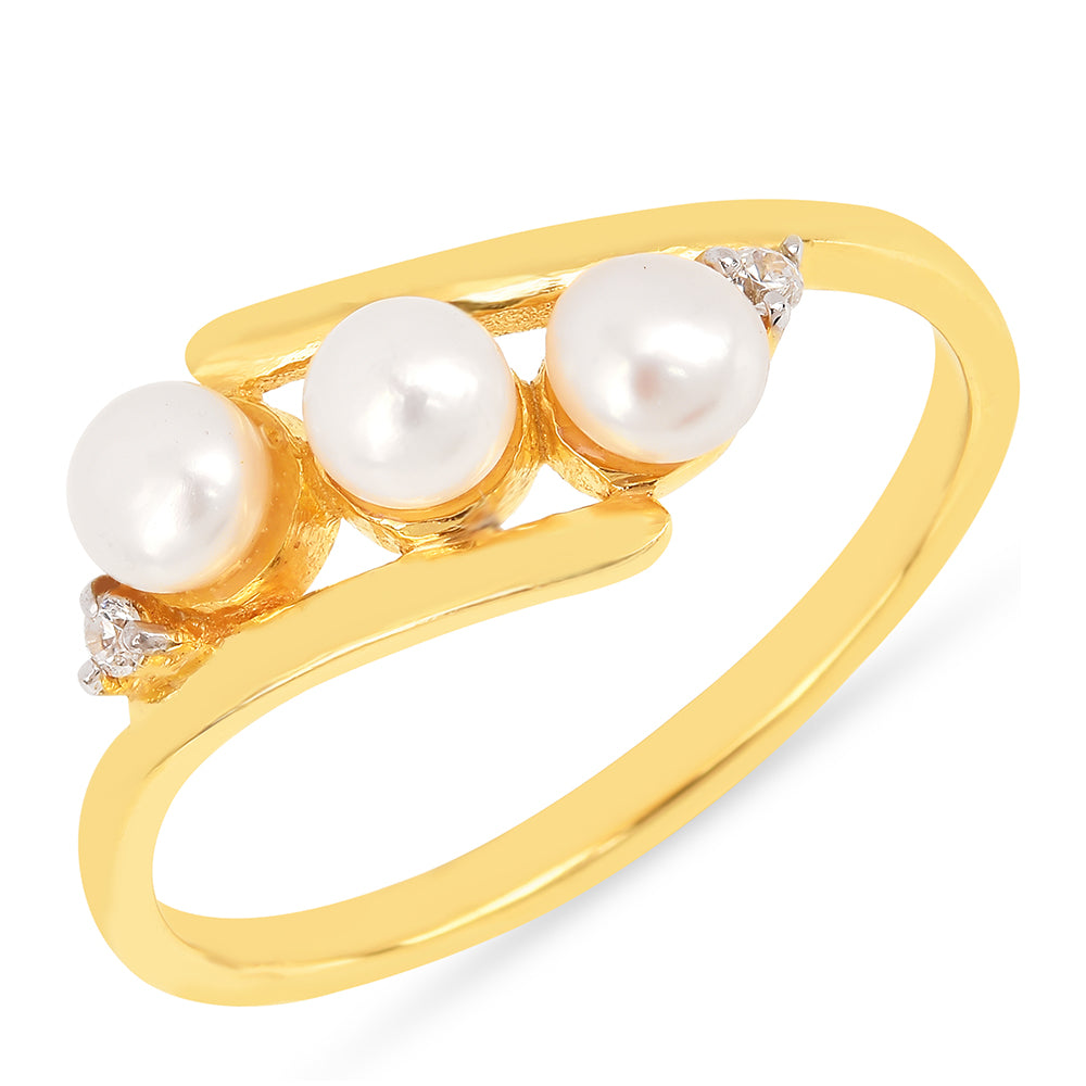 Arannyal Bevont Ezüst Gyűrű Krém Édesvízi Kagylógyönggyel és Fehér Cirkónnal 1 
