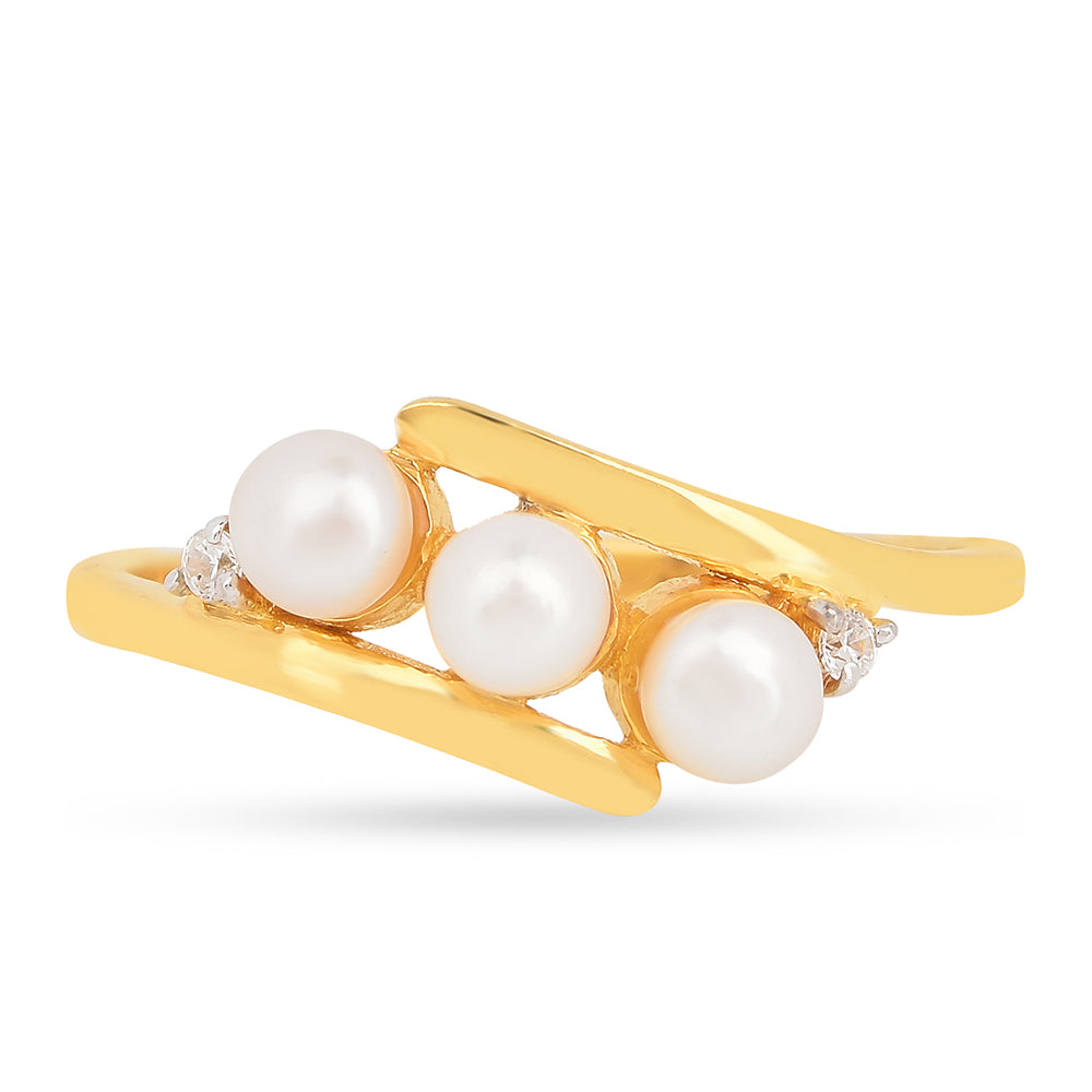 Arannyal Bevont Ezüst Gyűrű Krém Édesvízi Kagylógyönggyel és Fehér Cirkónnal