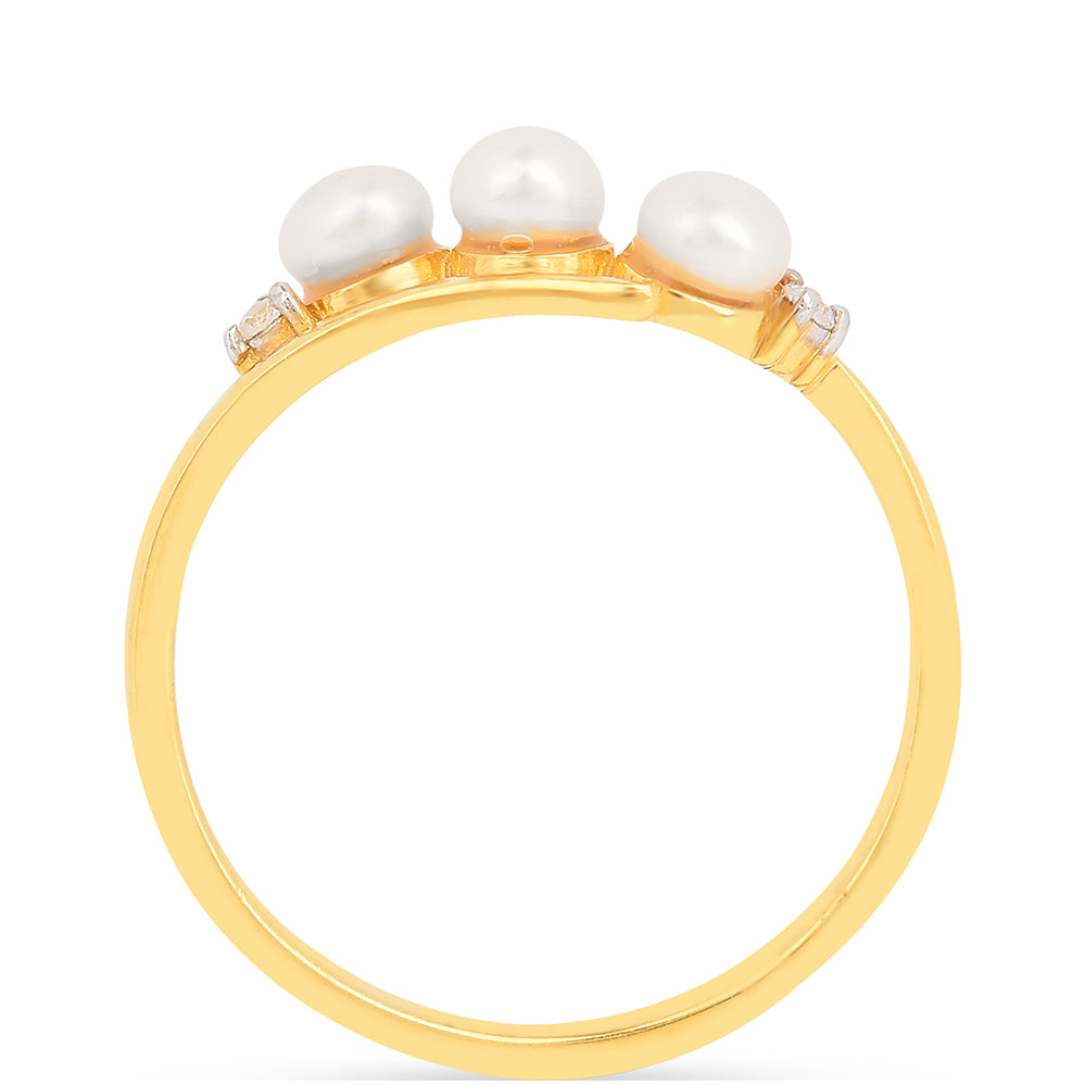Arannyal Bevont Ezüst Gyűrű Krém Édesvízi Kagylógyönggyel és Fehér Cirkónnal 3 