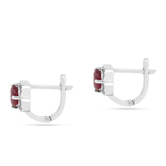 Ezüst Fülbevaló Thai Rubinnal és Fehér Cirkónnal