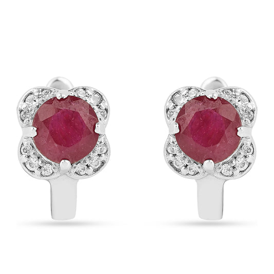 Ezüst Fülbevaló Thai Rubinnal és Fehér Cirkónnal