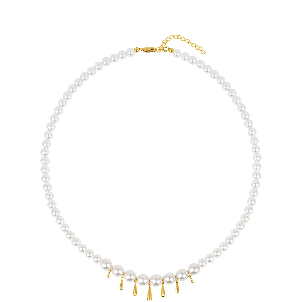 Arannyal Bevont Ezüst Nyaklánc Krém Édesvízi Kagylógyönggyel 1 
