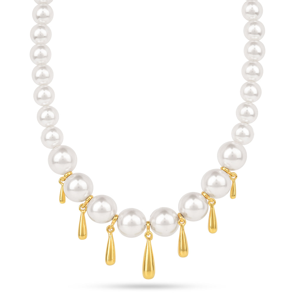 Arannyal Bevont Ezüst Nyaklánc Krém Édesvízi Kagylógyönggyel 2 