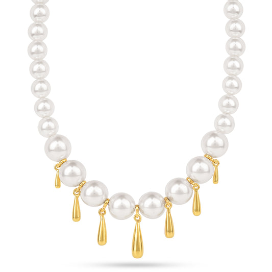 Arannyal Bevont Ezüst Nyaklánc Krém Édesvízi Kagylógyönggyel