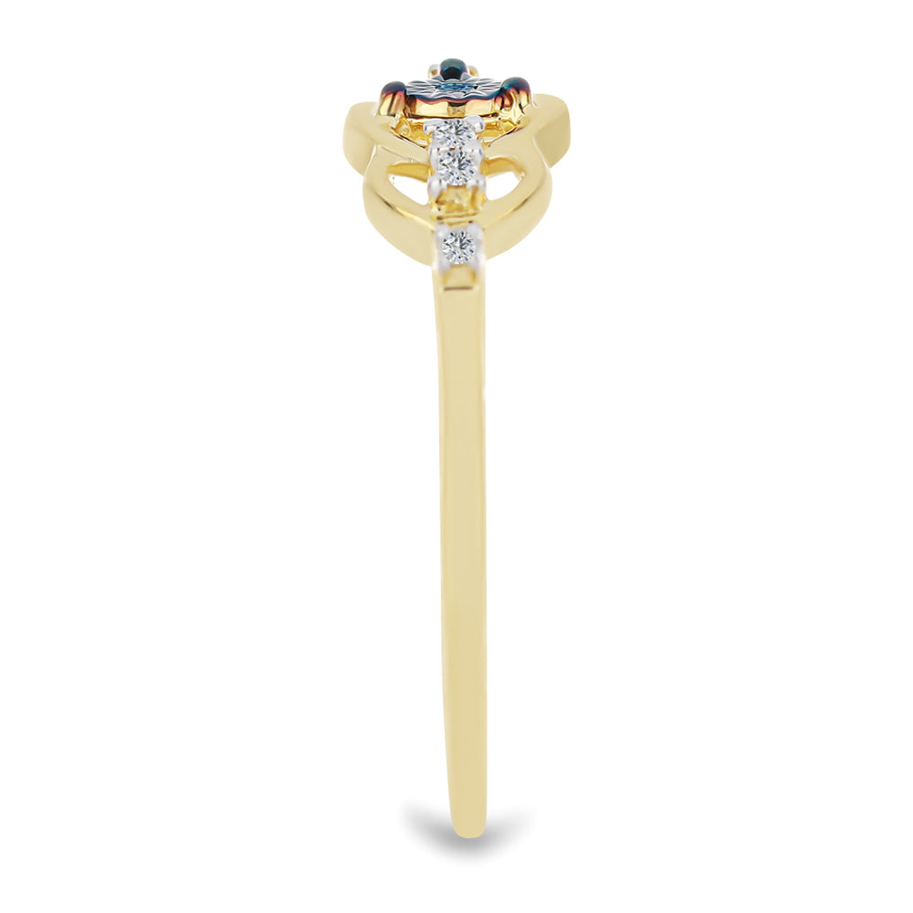 Arannyal Bevont Ezüst Gyűrű Kék Gyémánttal és Fehér Cirkónnal