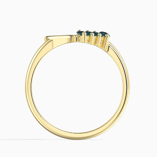 14K Arany Gyűrű 4 darab Kék Gyémánttal