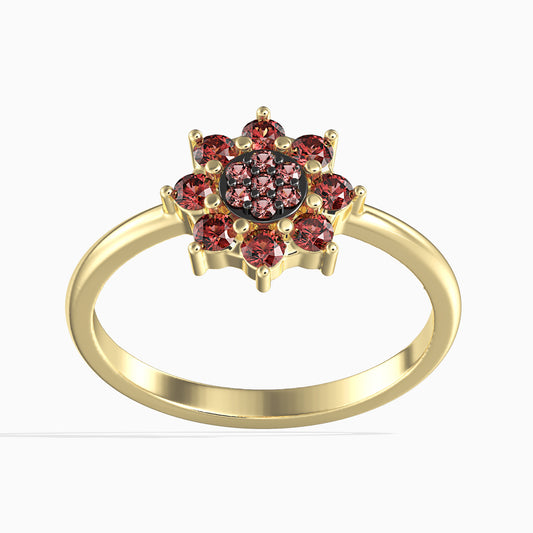 14K Arany Gyűrű 15 darab Vörös Gyémánttal