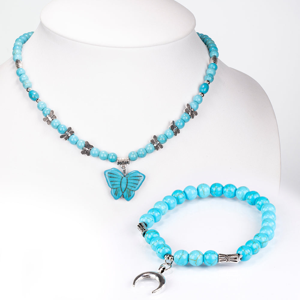 Arany tónusú Emporia Ötvözetű Szett Türkizzel ( Nyaklánc+Karkötő )