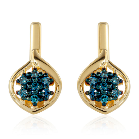 Arannyal Bevont Ezüst Fülbevaló Kék Gyémánttal