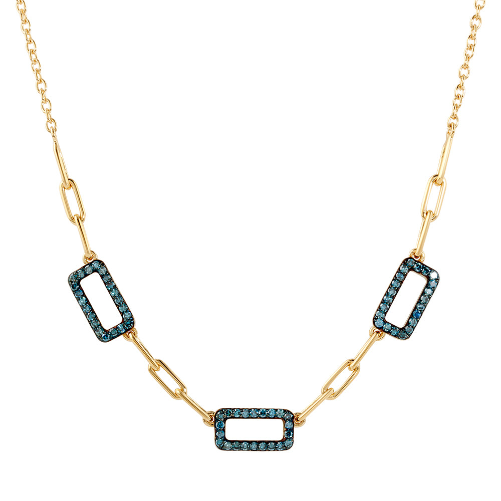 Arannyal Bevont Ezüst Nyaklánc Kék Gyémánttal