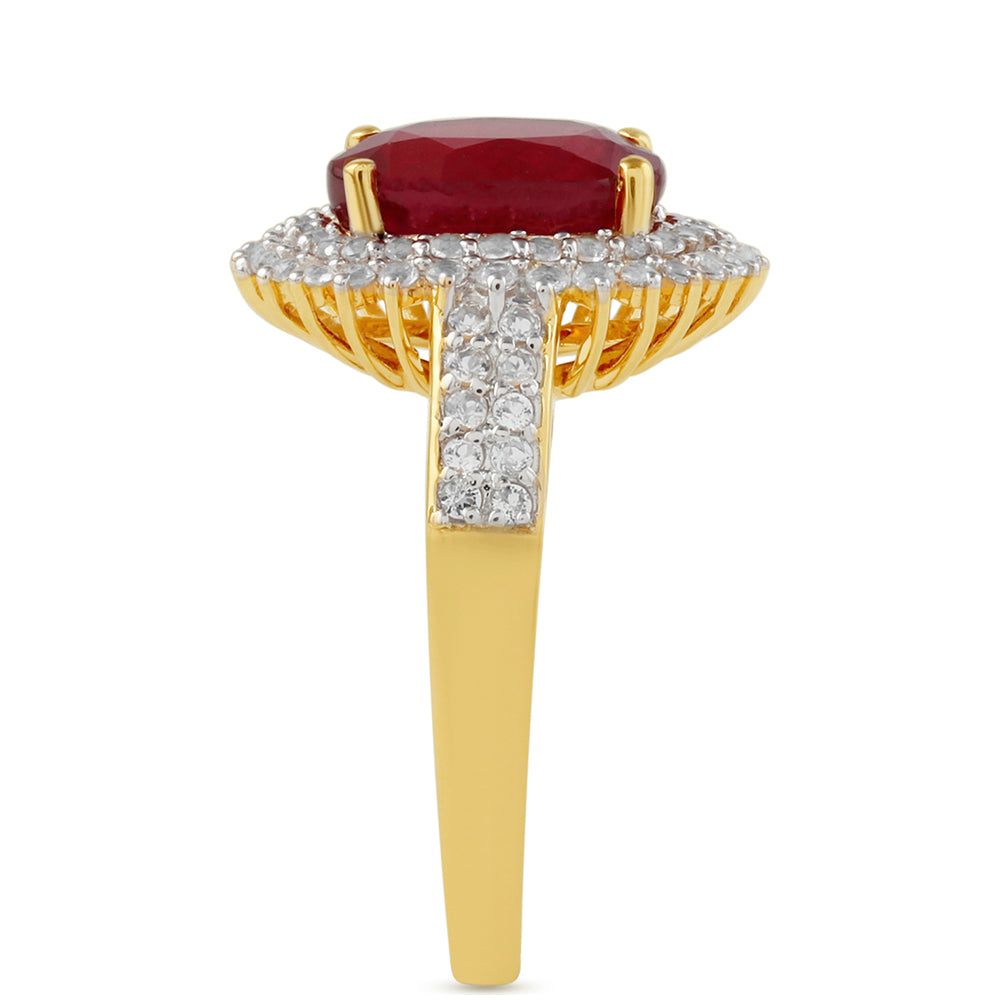 Arannyal Bevont Ezüst Gyűrű Thai Rubinnal és Fehér Topázzal