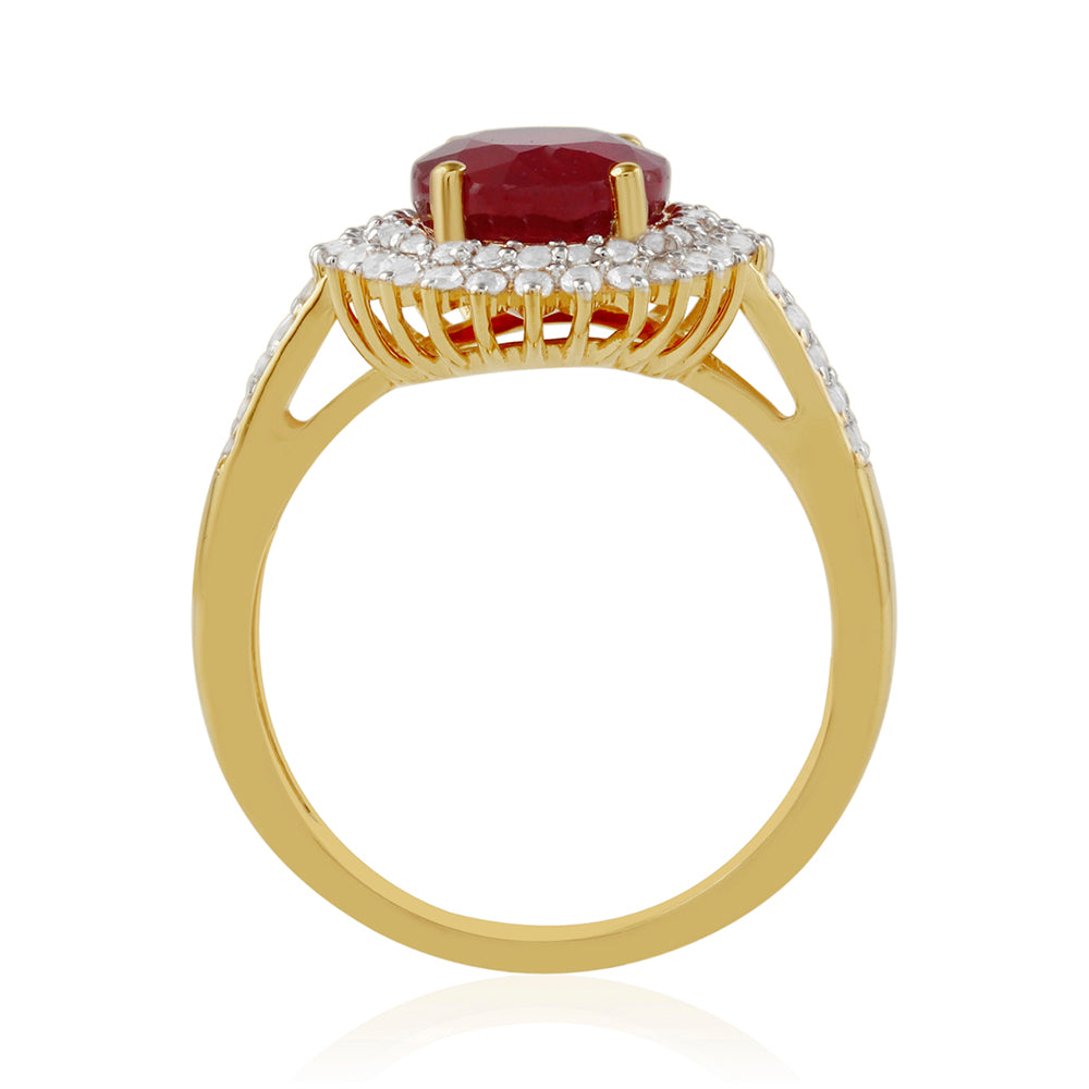 Arannyal Bevont Ezüst Gyűrű Thai Rubinnal és Fehér Topázzal 4 