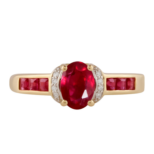 9 Karátos Arany Gyűrű Madagaszkári Rubinnal és Fehér Cirkónnal