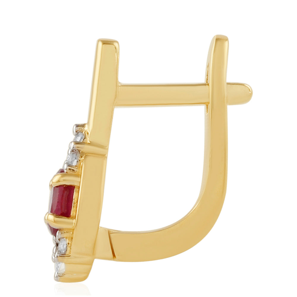 Arannyal Bevont Ezüst Fülbevaló Thai Rubinnal és Fehér Topázzal 2 