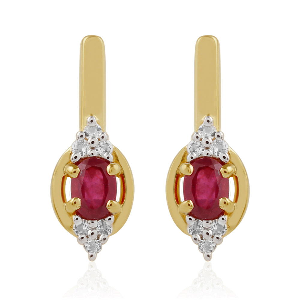 Arannyal Bevont Ezüst Fülbevaló Thai Rubinnal és Fehér Topázzal 1 