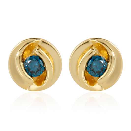 Arannyal Bevont Ezüst Fülbevaló Kék Gyémánttal