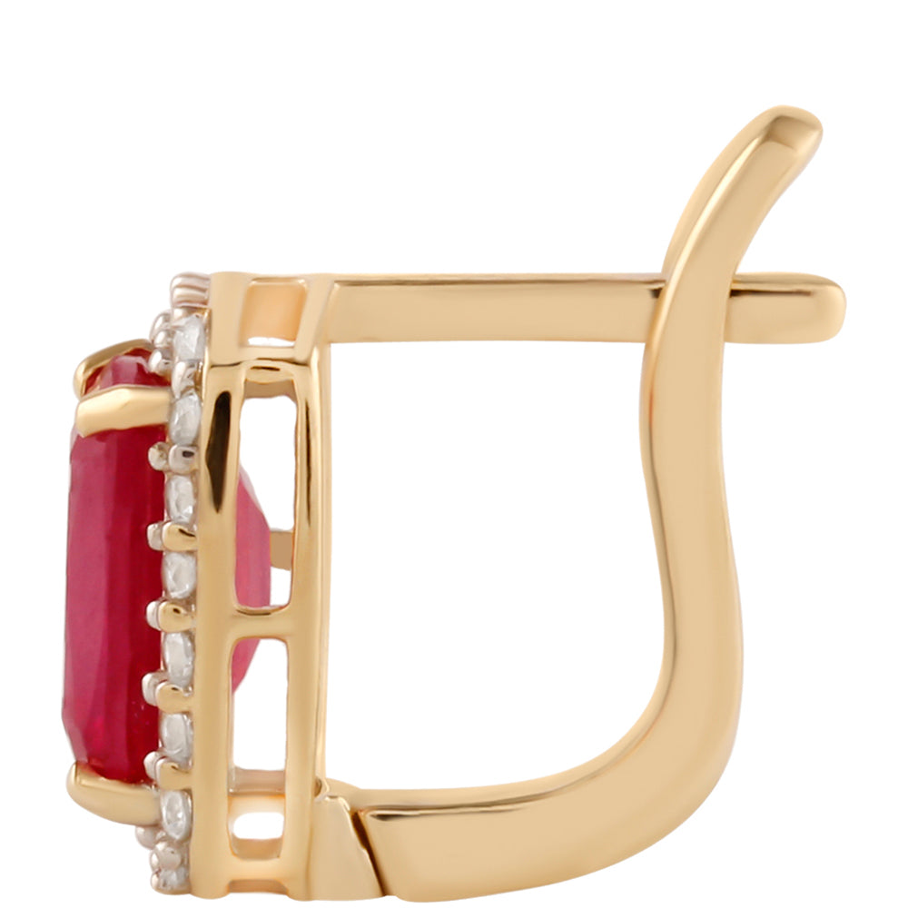 9 Karátos Arany Fülbevaló Madagaszkári Rubinnal és Fehér Cirkónnal