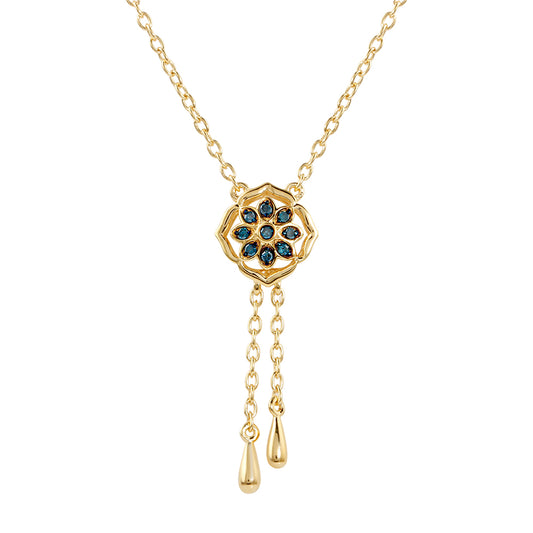Arannyal Bevont Ezüst Nyaklánc Kék Gyémánttal