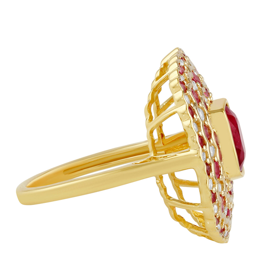 Arannyal Bevont Ezüst Gyűrű Thai Rubinnal és Fehér Topázzal 2 