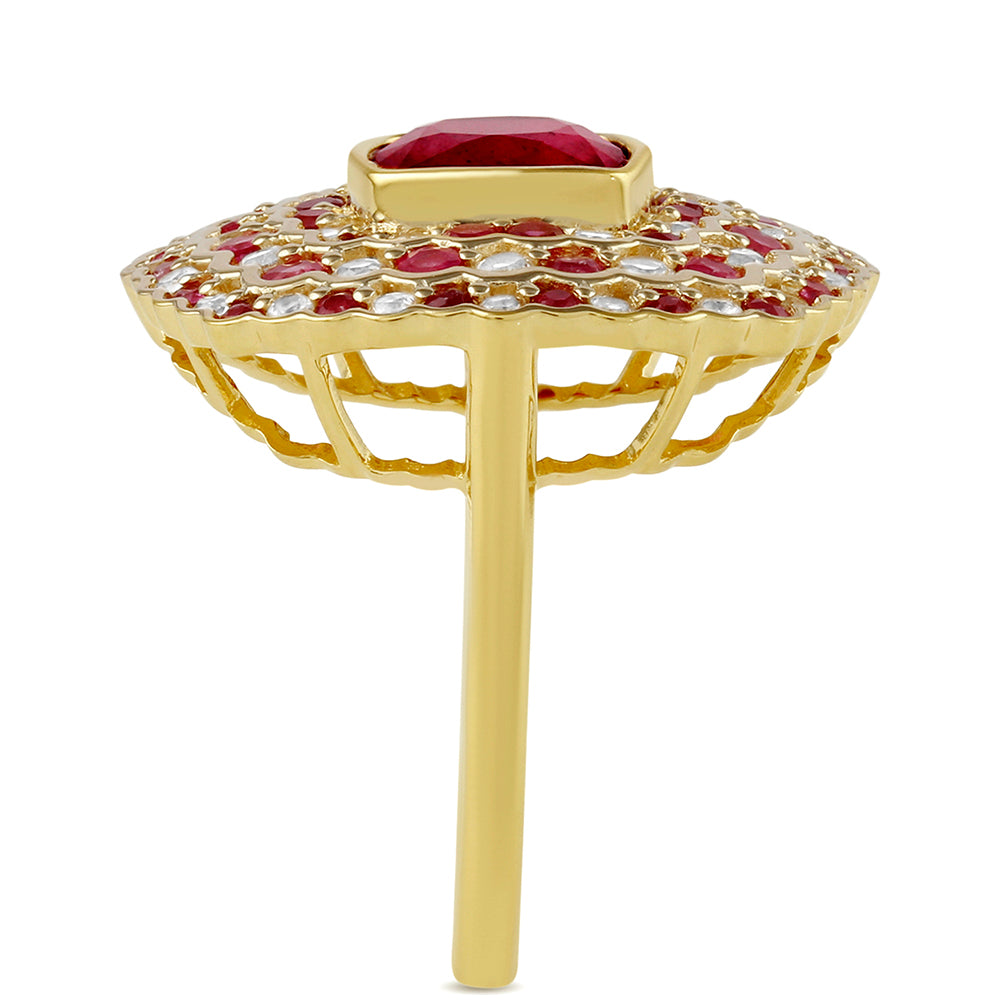 Arannyal Bevont Ezüst Gyűrű Thai Rubinnal és Fehér Topázzal