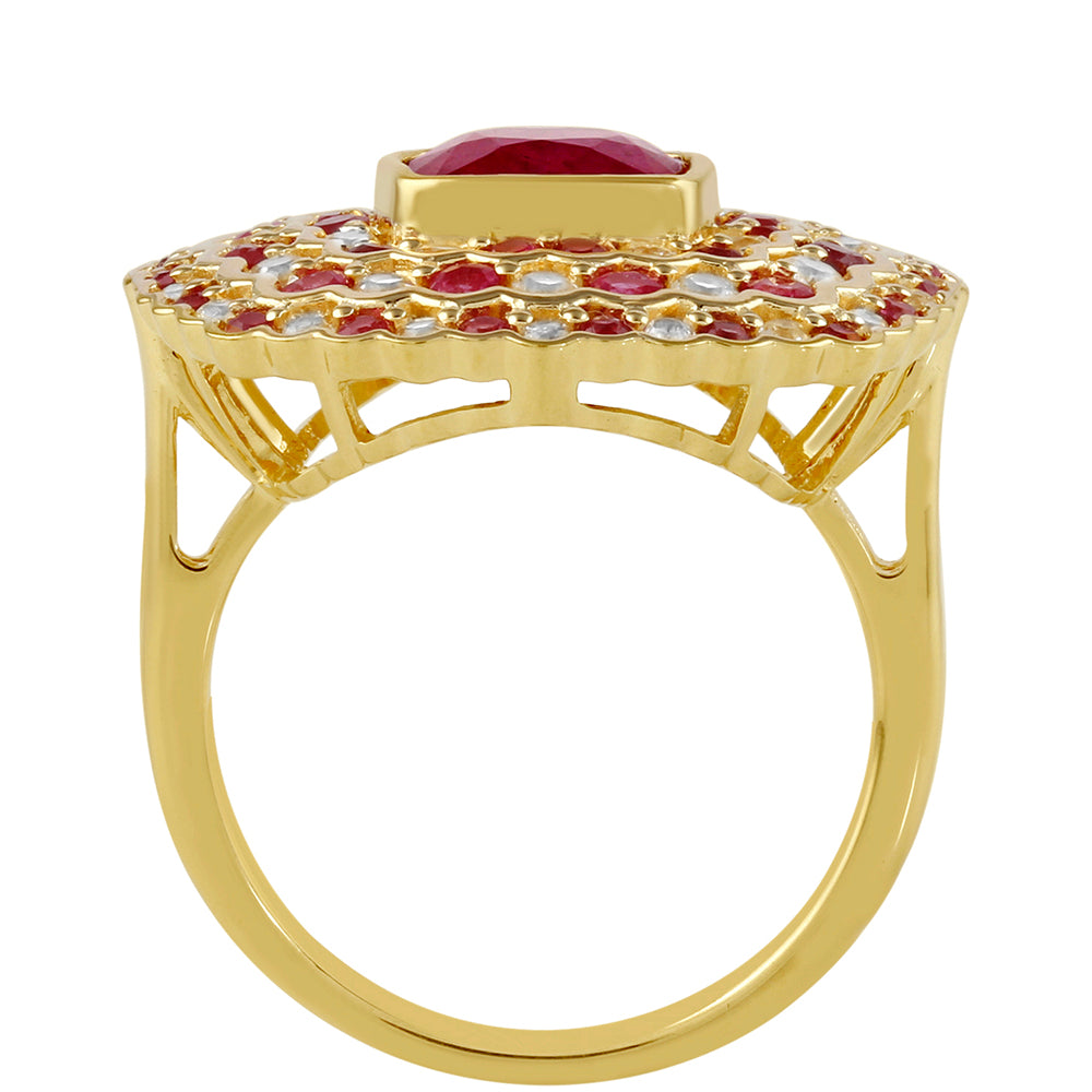 Arannyal Bevont Ezüst Gyűrű Thai Rubinnal és Fehér Topázzal 4 