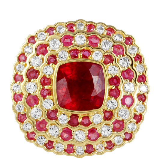 Arannyal Bevont Ezüst Gyűrű Thai Rubinnal és Fehér Topázzal