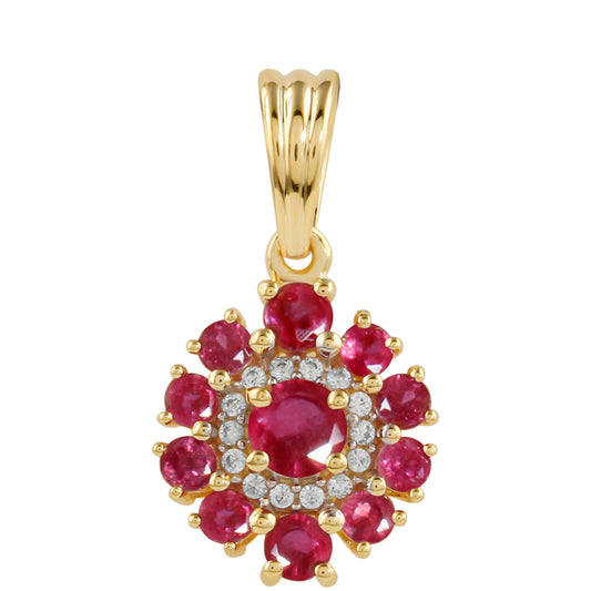 Arannyal Bevont Ezüst Medál Thai Rubinnal és Fehér Topázzal