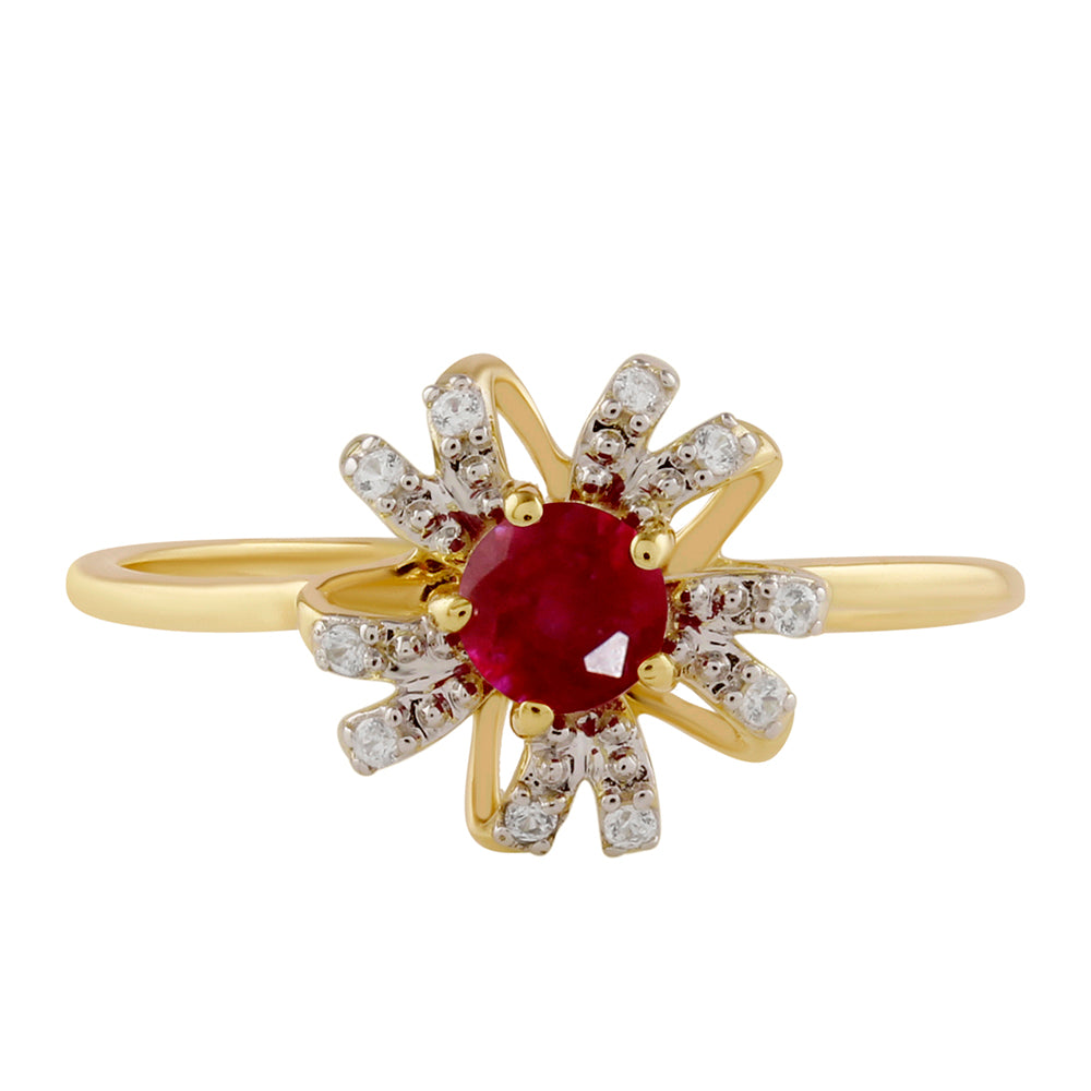 Arannyal Bevont Ezüst Gyűrű Thai Rubinnal és Fehér Topázzal