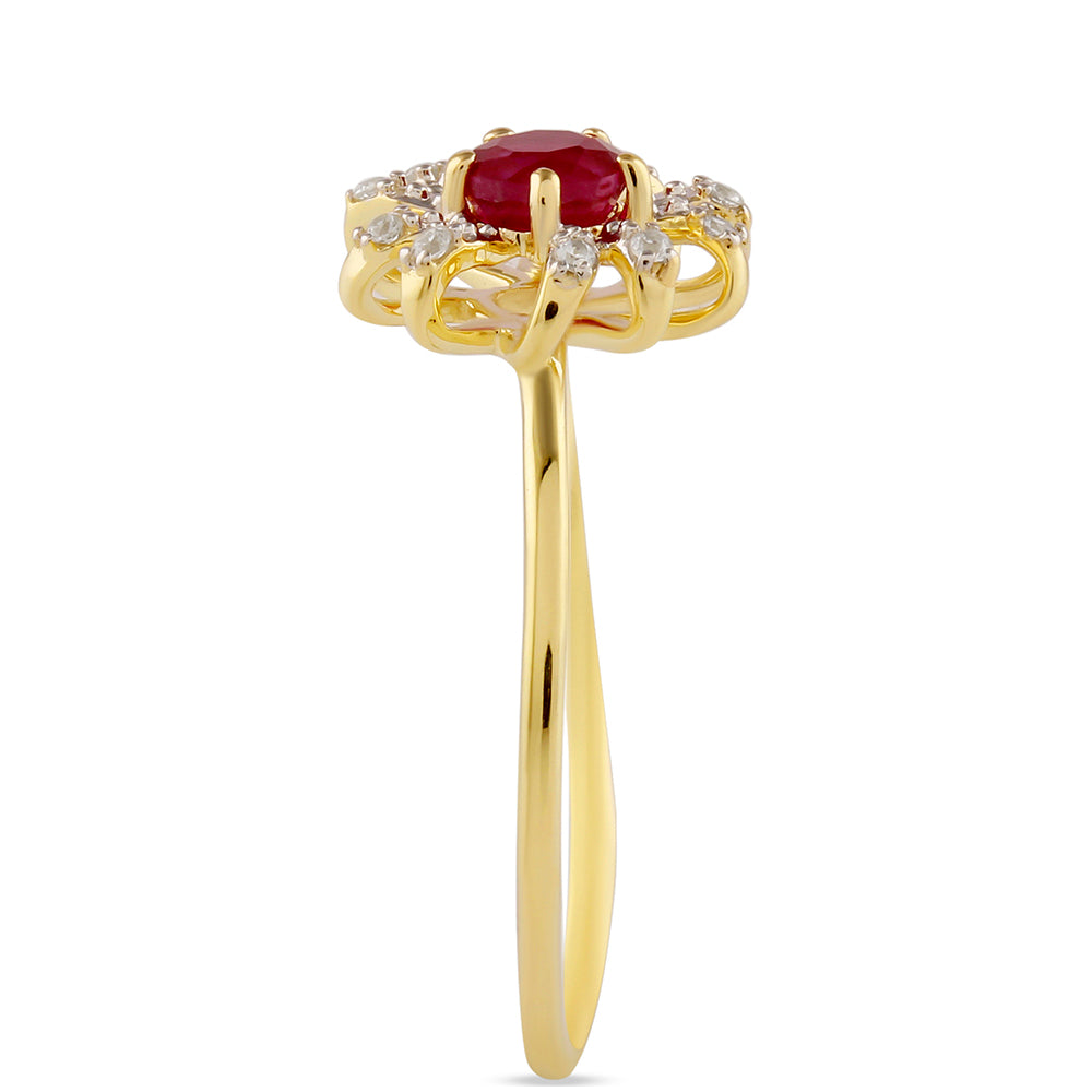 Arannyal Bevont Ezüst Gyűrű Thai Rubinnal és Fehér Topázzal 3 