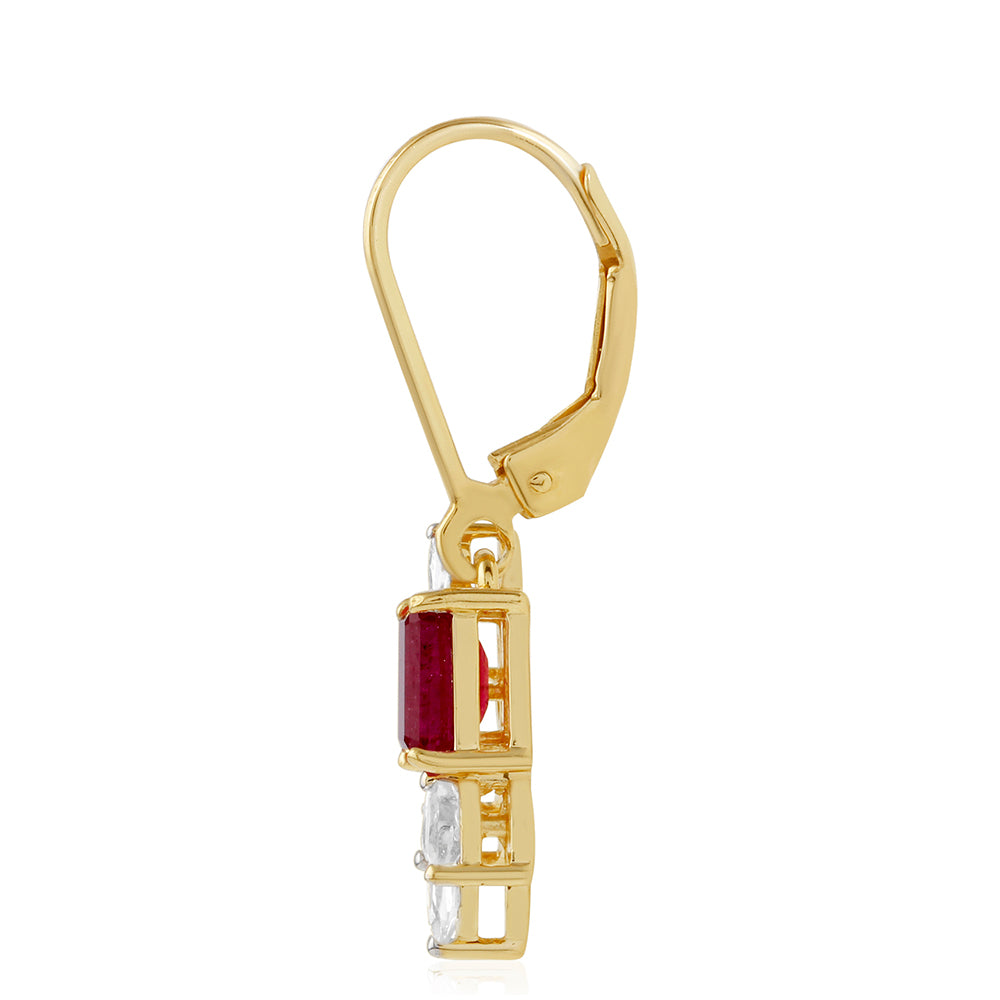 Arannyal Bevont Ezüst Fülbevaló Thai Rubinnal és Fehér Topázzal 2 