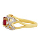 Arannyal Bevont Ezüst Gyűrű Thai Rubinnal és Fehér Topázzal