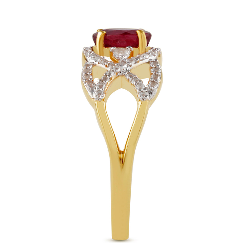 Arannyal Bevont Ezüst Gyűrű Thai Rubinnal és Fehér Topázzal 3 