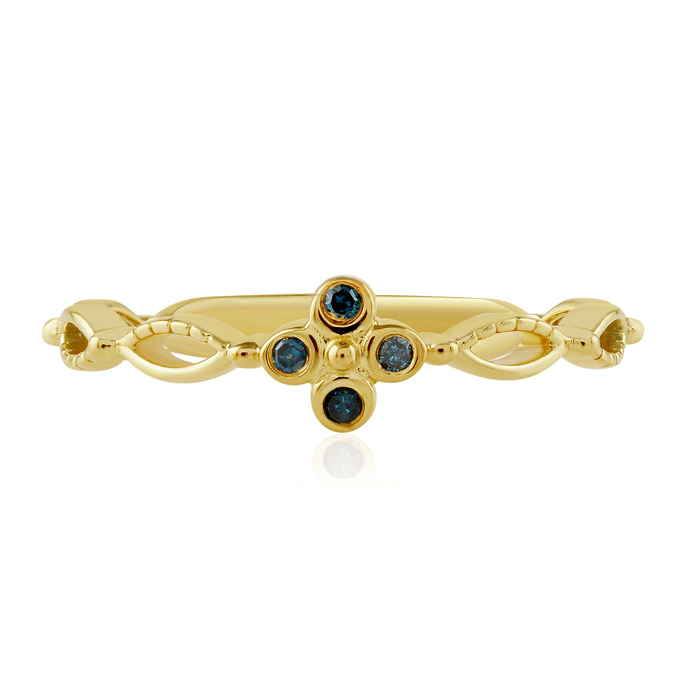 Arannyal Bevont Ezüst Gyűrű Kék Gyémánttal