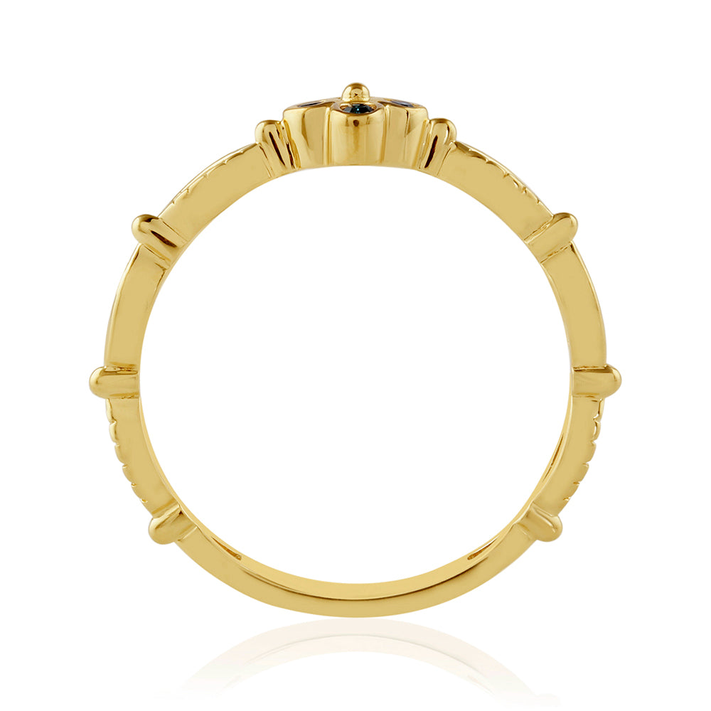 Arannyal Bevont Ezüst Gyűrű Kék Gyémánttal