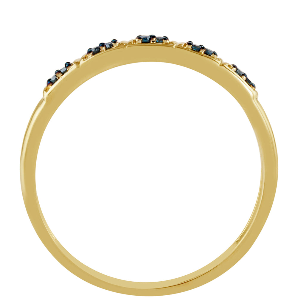 Arannyal Bevont Ezüst Gyűrű Kék Gyémánttal