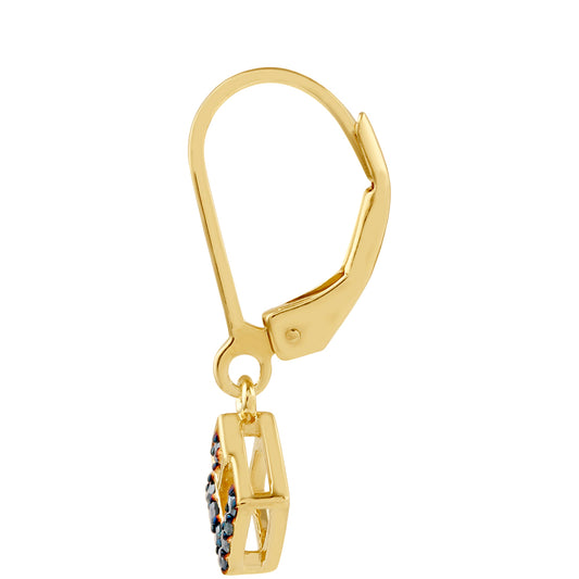 Arannyal Bevont Ezüst Fülbevaló Kék Gyémánttal