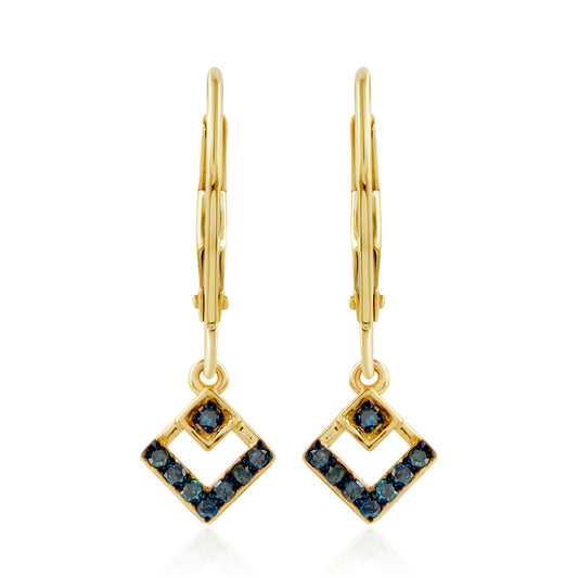 Arannyal Bevont Ezüst Fülbevaló Kék Gyémánttal