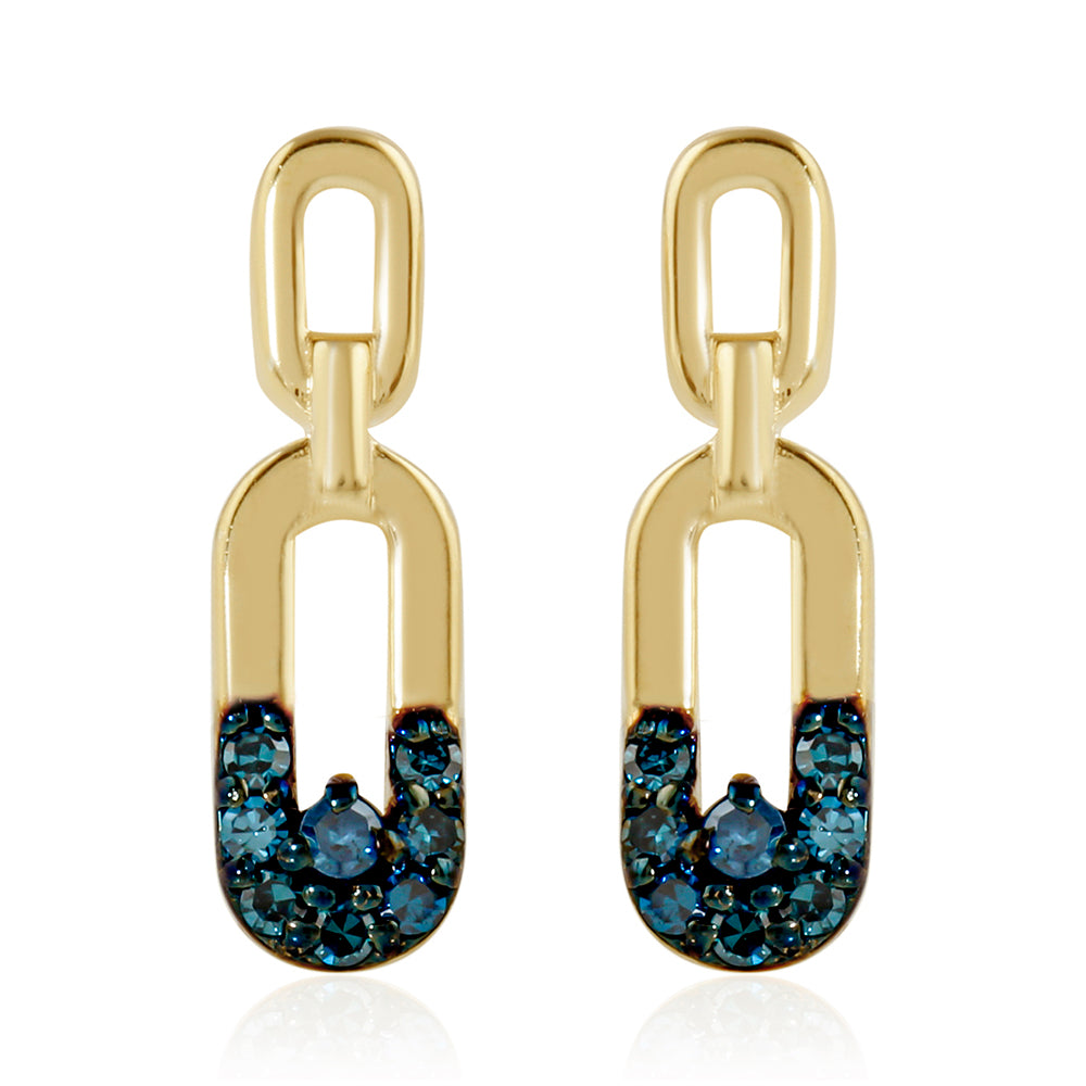 Arannyal Bevont Ezüst Fülbevaló Kék Gyémánttal