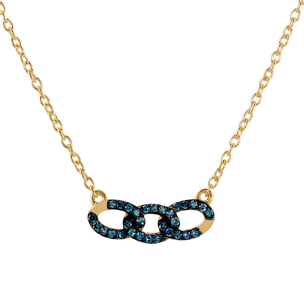 Arannyal Bevont Ezüst Nyaklánc Kék Gyémánttal