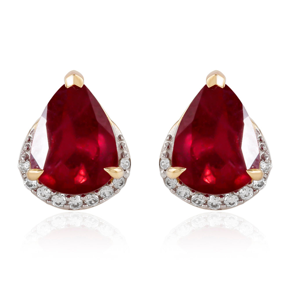 9 Karátos Arany Fülbevaló Madagaszkári Rubinnal és Fehér Cirkónnal