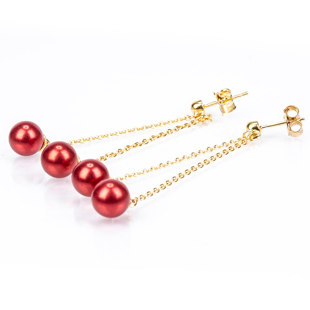 Arannyal Bevont Ezüst Fülbevaló Vörös Édesvízi Kagylógyönggyel 3 