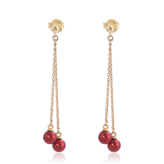 Arannyal Bevont Ezüst Fülbevaló Vörös Édesvízi Kagylógyönggyel