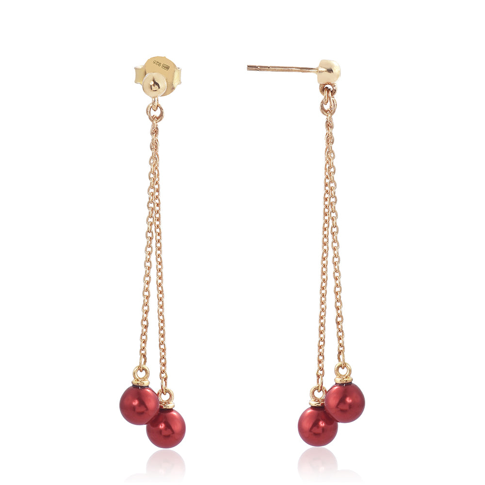 Arannyal Bevont Ezüst Fülbevaló Vörös Édesvízi Kagylógyönggyel 1 