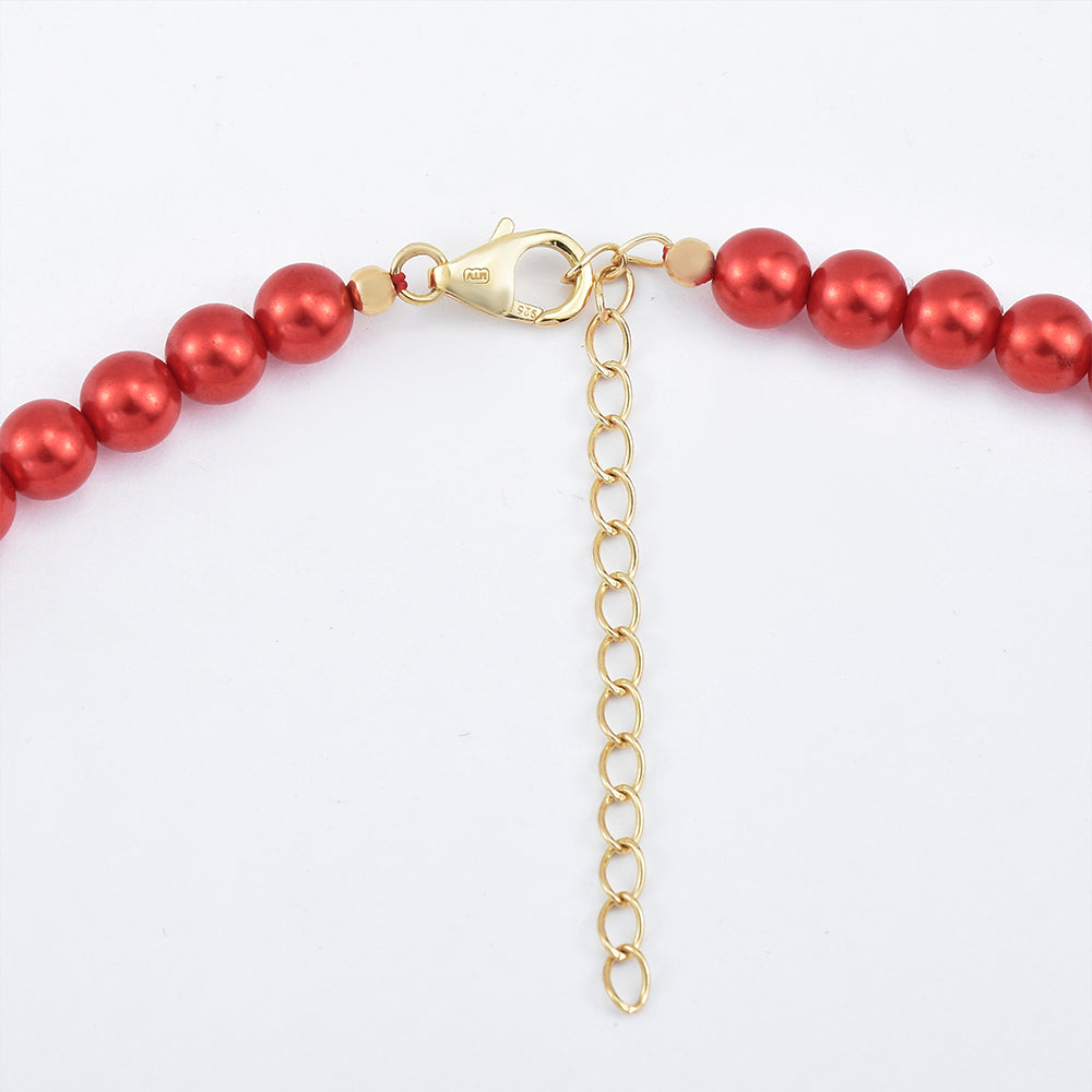 Arannyal Bevont Ezüst Nyaklánc Vörös Édesvízi Kagylógyönggyel 2 