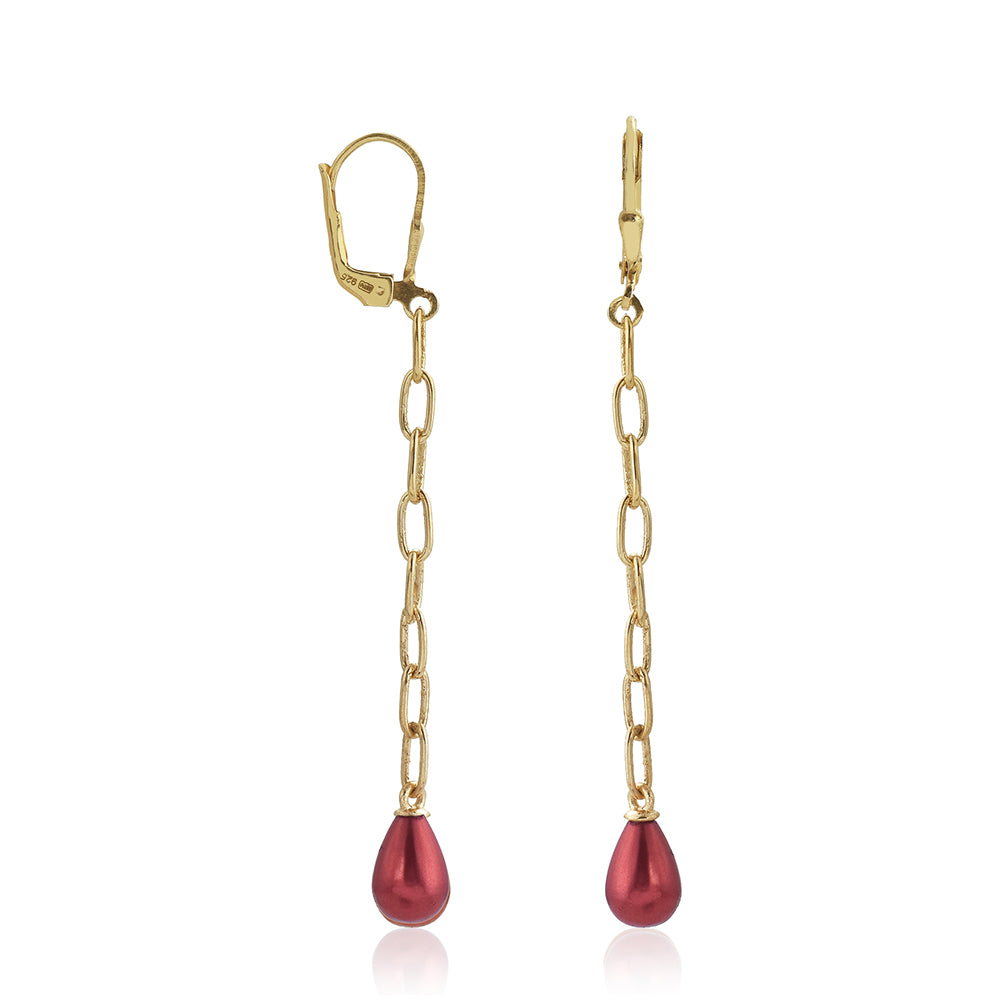 Arannyal Bevont Ezüst Fülbevaló Vörös Édesvízi Kagylógyönggyel 1 